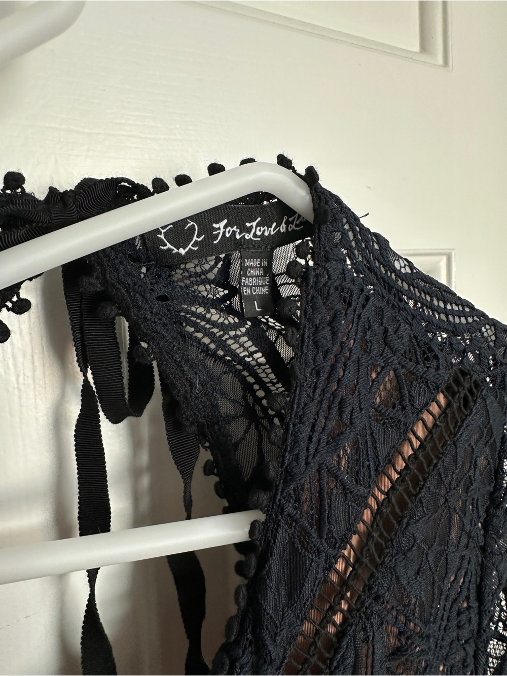 For Love & Lemons Black (Dark Navy) Lace Backless Long Sleeve Mini Dress - L - Picture 4 of 8